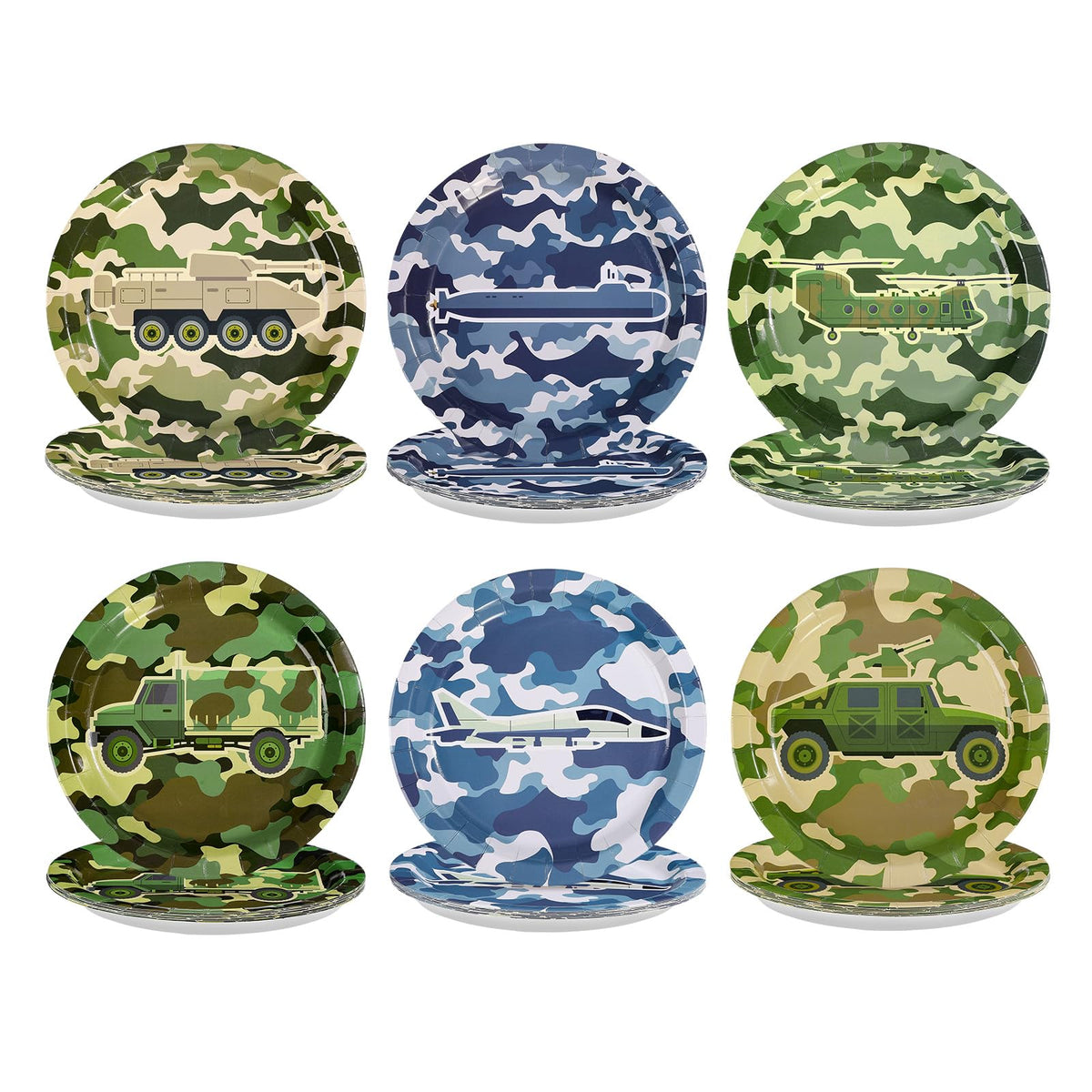 60 Pcs Camo Army Party Plates - Grencian