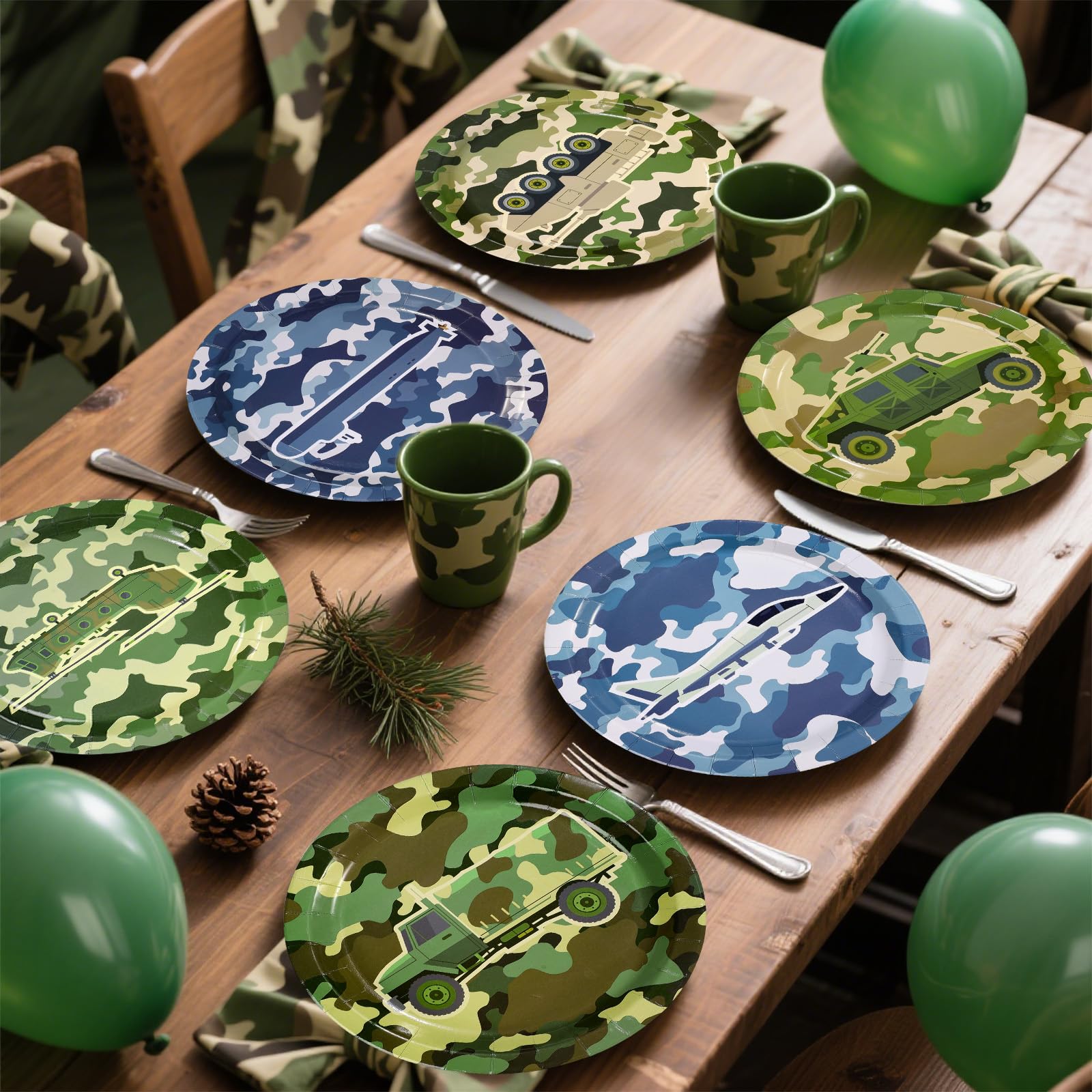 60 Pcs Camo Army Party Plates - Grencian