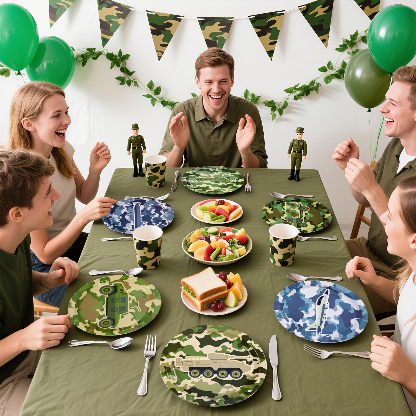 60 Pcs Camo Army Party Plates - Grencian