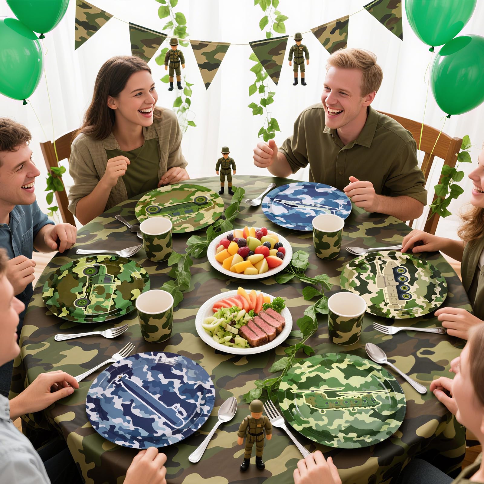 60 Pcs Camo Army Party Plates - Grencian