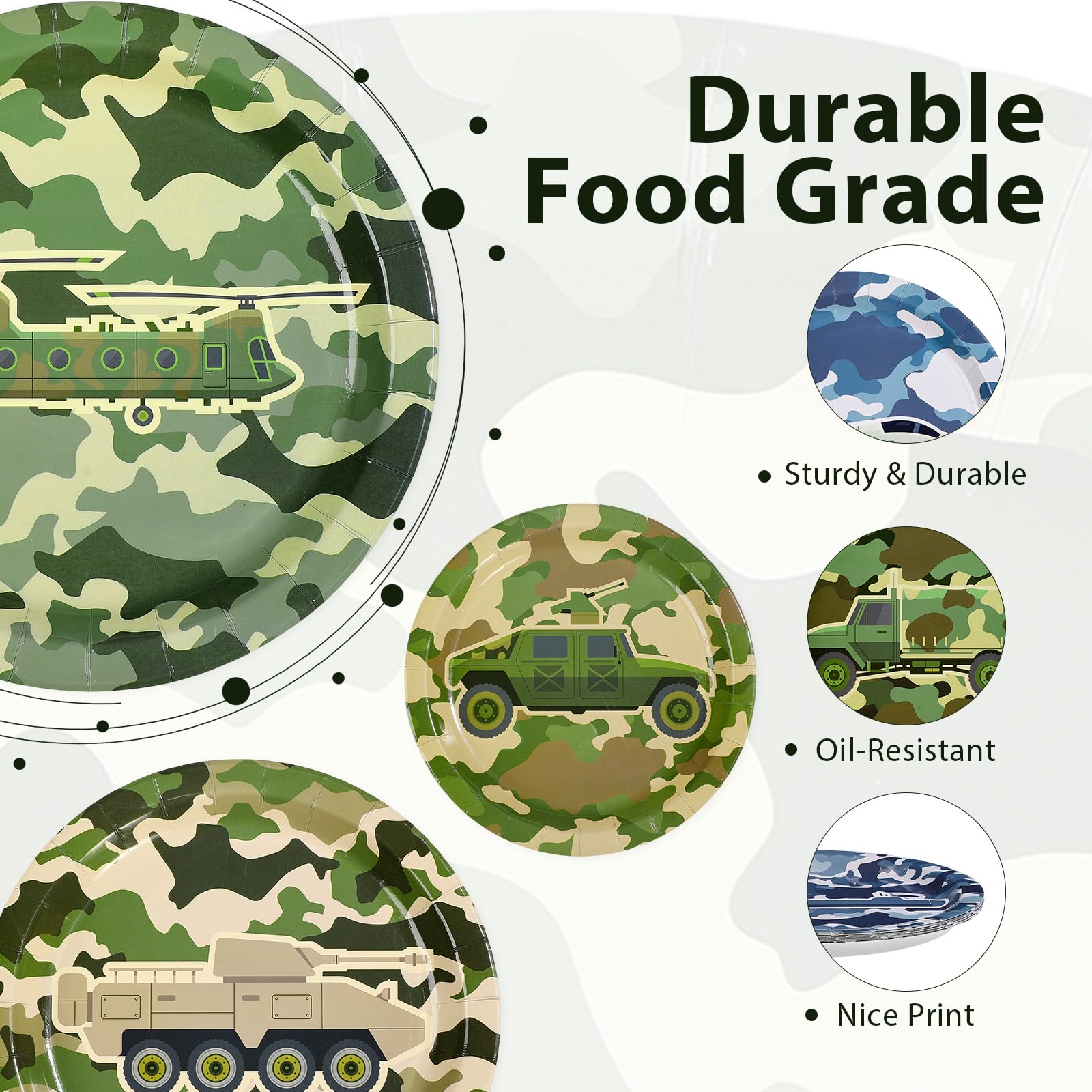 60 Pcs Camo Army Party Plates - Grencian