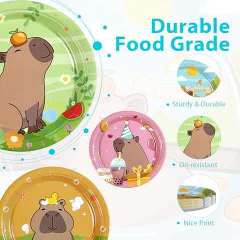 60 Pcs Capibara Party Plates - Grencian