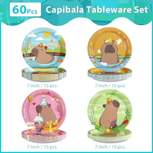 60 Pcs Capibara Party Plates - Grencian