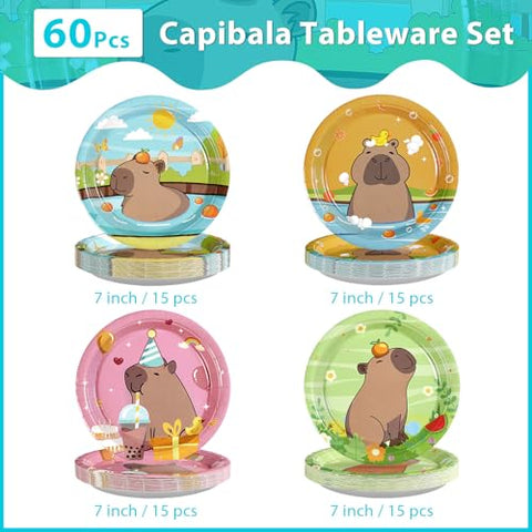 60 Pcs Capibara Party Plates - Grencian