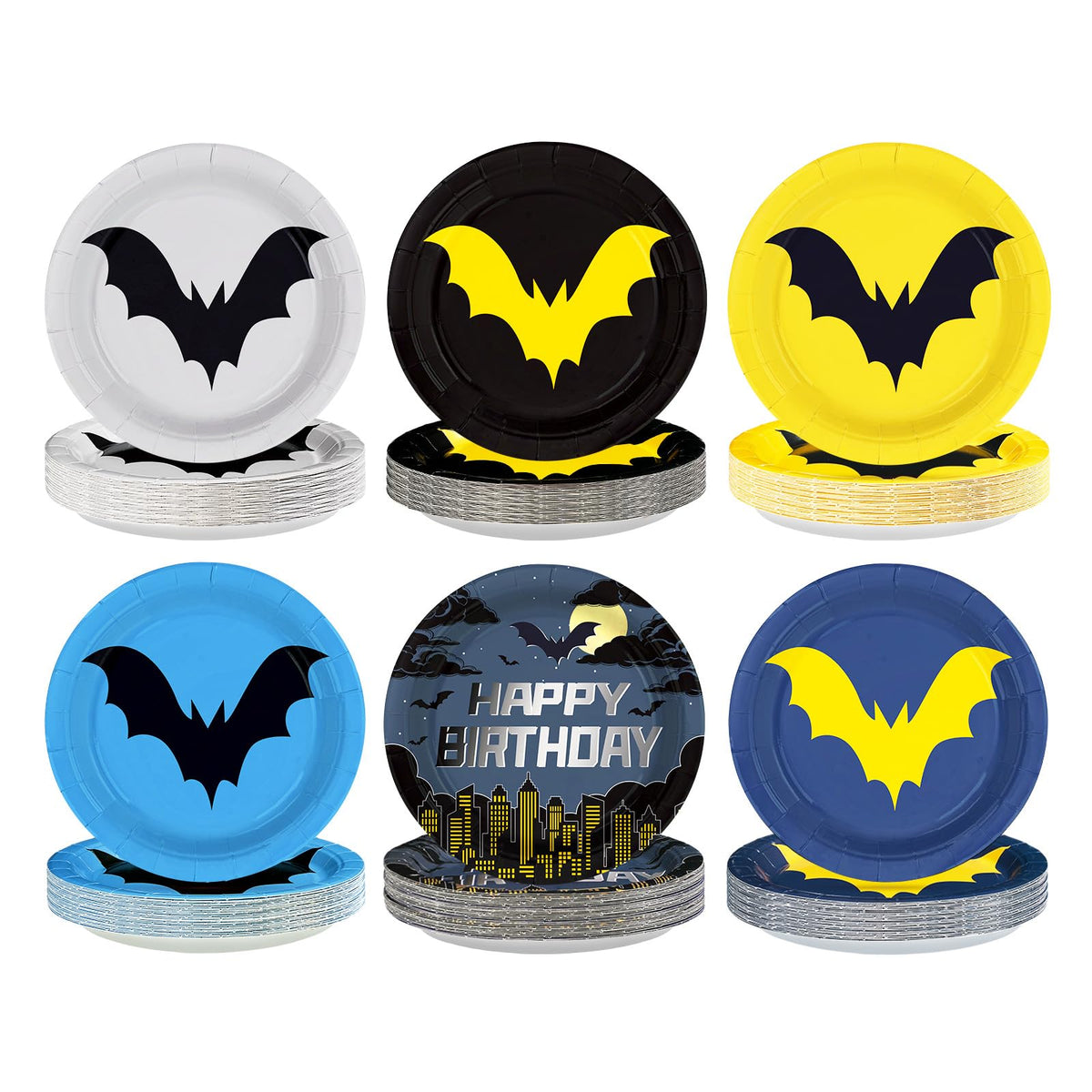 60 Pcs Cartoon Bat Birthday Party Plates - Grencian