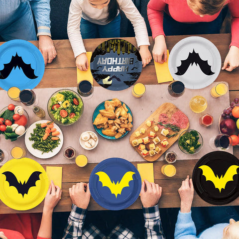 60 Pcs Cartoon Bat Birthday Party Plates - Grencian