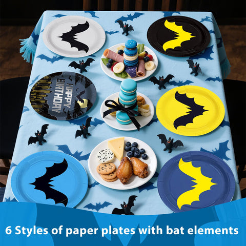 60 Pcs Cartoon Bat Birthday Party Plates - Grencian
