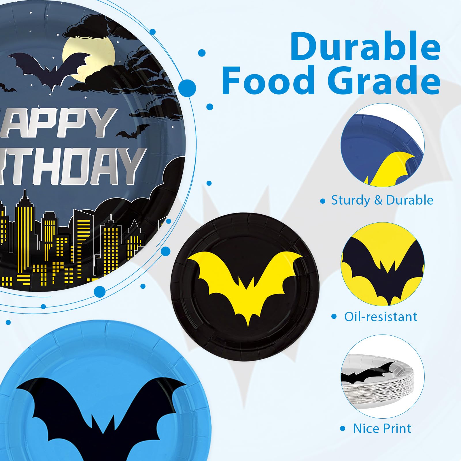 60 Pcs Cartoon Bat Birthday Party Plates - Grencian