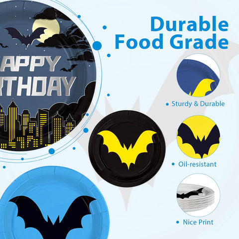 60 Pcs Cartoon Bat Birthday Party Plates - Grencian