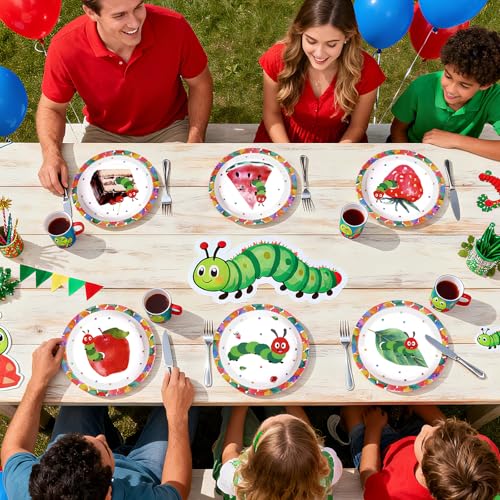 60 Pcs Cartoon Caterpillar Party Plates - Grencian
