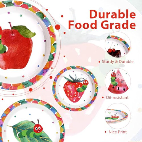 60 Pcs Cartoon Caterpillar Party Plates - Grencian