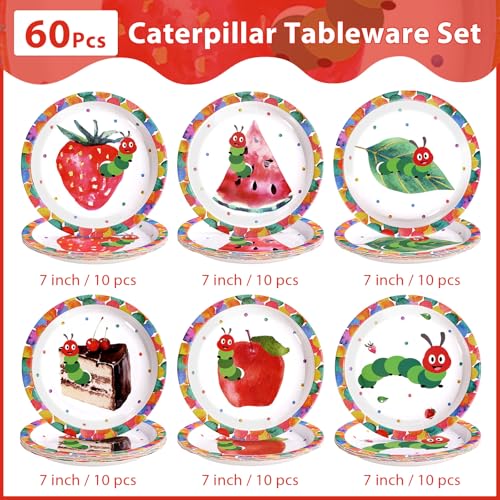 60 Pcs Cartoon Caterpillar Party Plates - Grencian