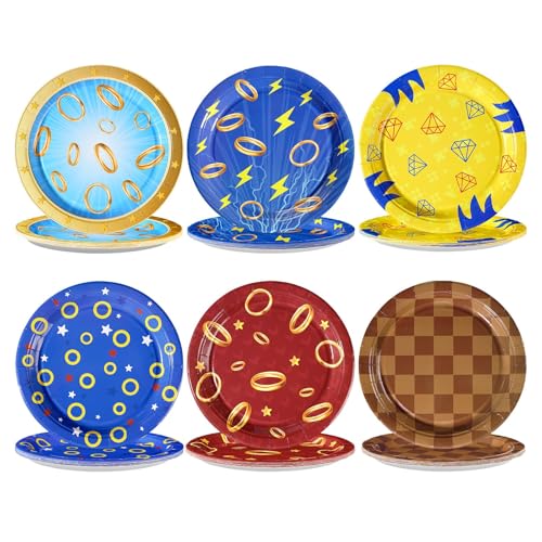 60 Pcs Cartoon Gold Ring Party Plates - Grencian