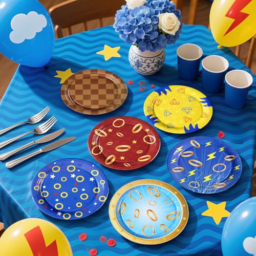 60 Pcs Cartoon Gold Ring Party Plates - Grencian