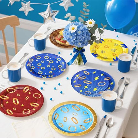 60 Pcs Cartoon Gold Ring Party Plates - Grencian