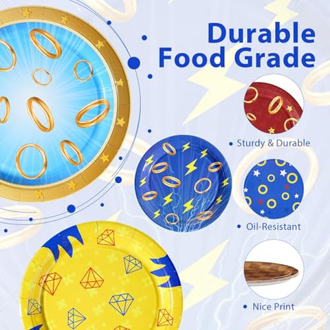 60 Pcs Cartoon Gold Ring Party Plates - Grencian