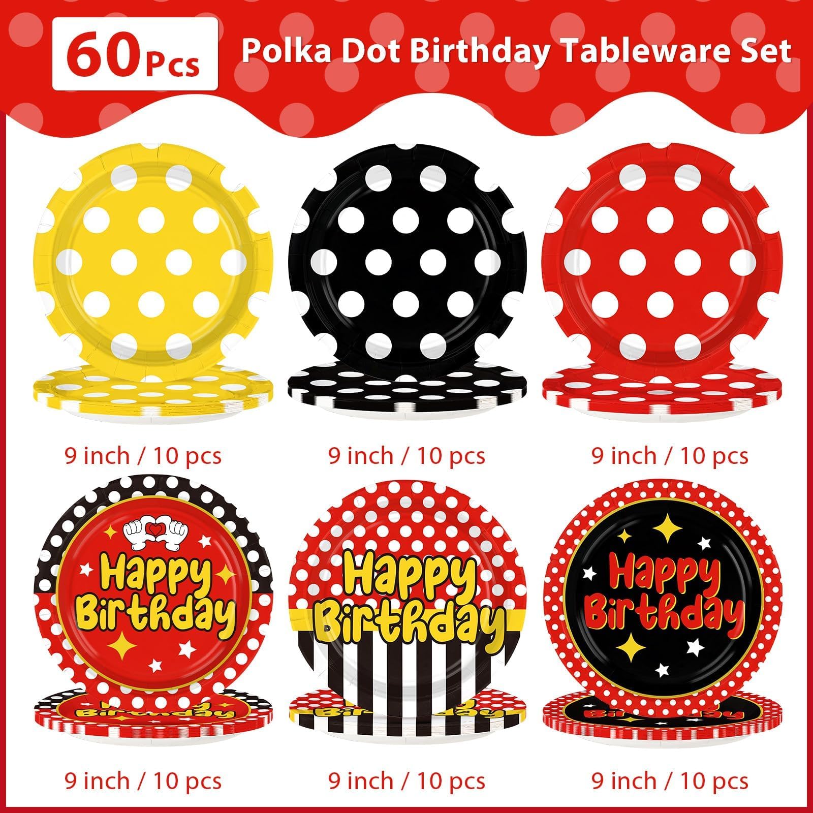 60 Pcs Cartoon Mouse Birthday Party Plates - Grencian