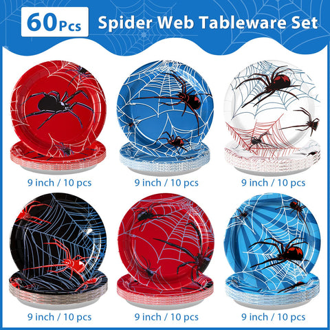 60 Pcs Cartoon Spider Party Plates - Grencian