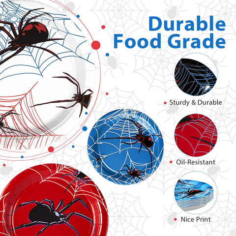 60 Pcs Cartoon Spider Party Plates - Grencian