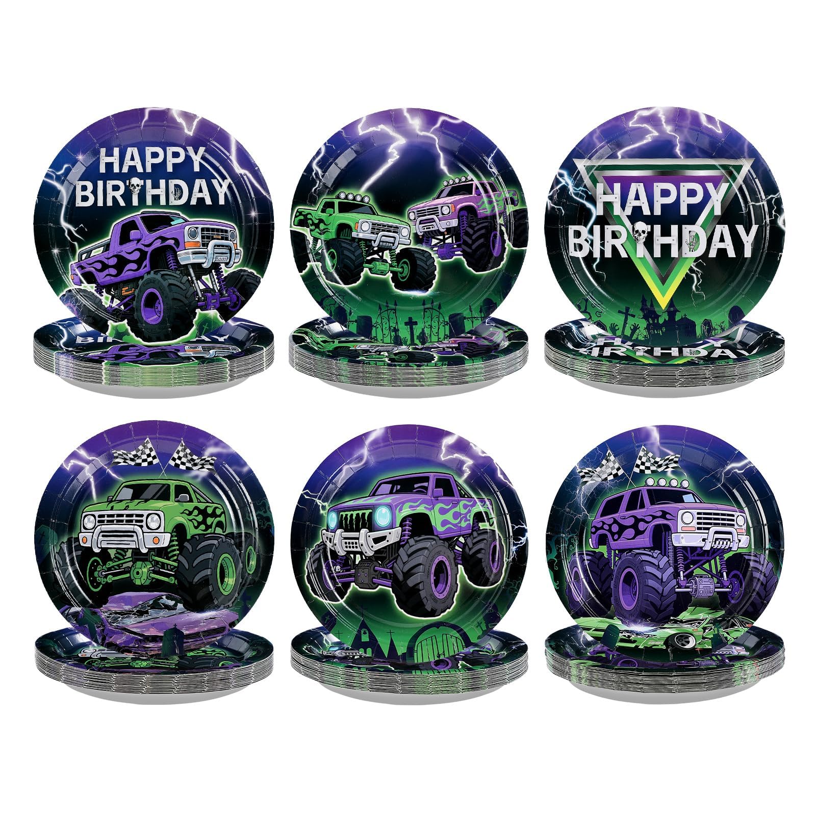 60 Pcs Cartoon Truck Birthday Party Plates - Grencian