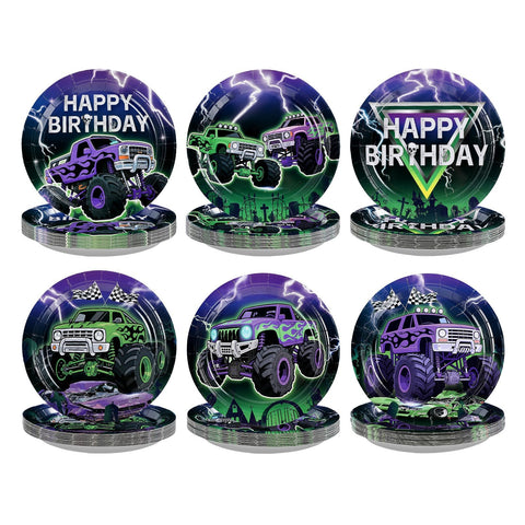 60 Pcs Cartoon Truck Birthday Party Plates - Grencian