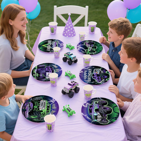 60 Pcs Cartoon Truck Birthday Party Plates - Grencian
