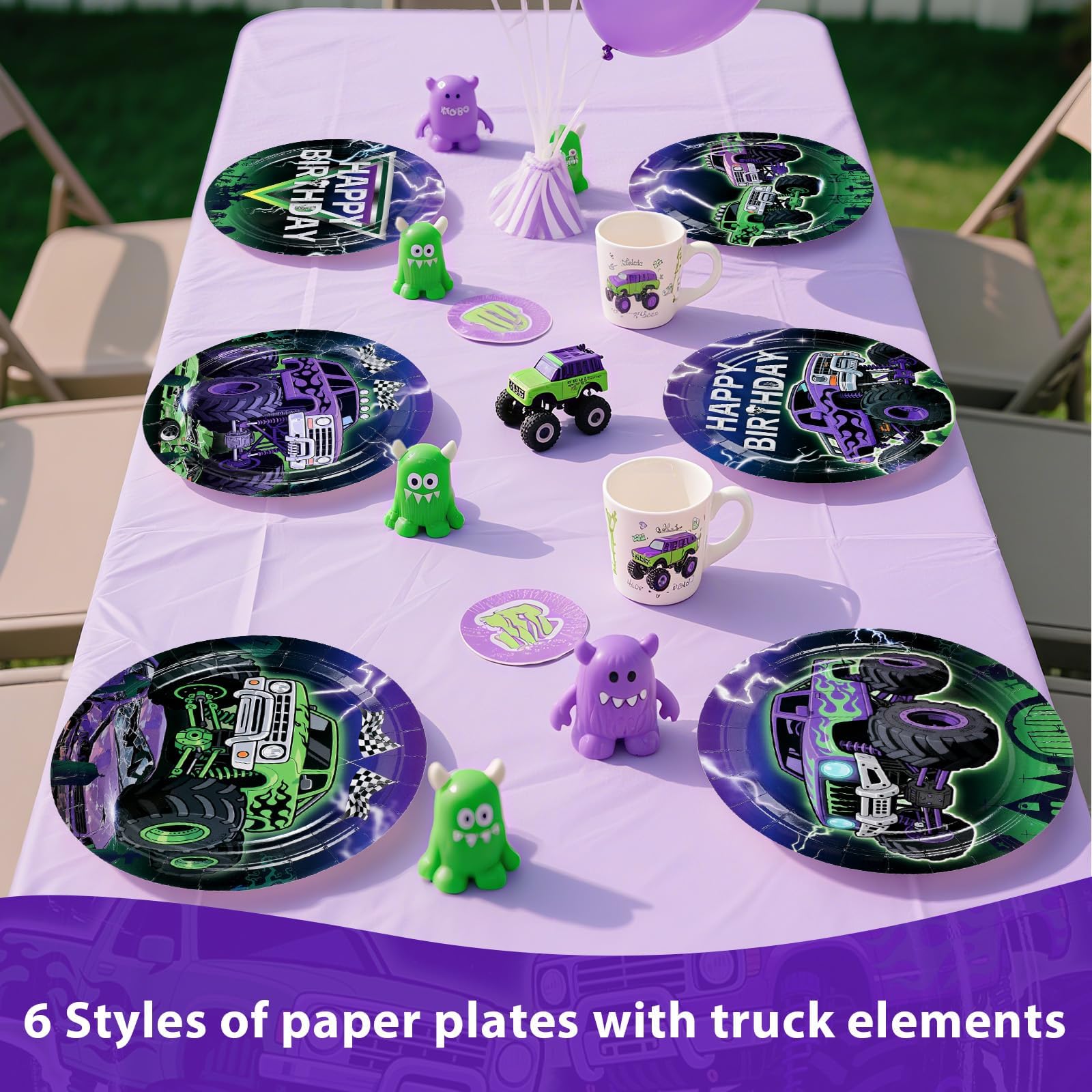 60 Pcs Cartoon Truck Birthday Party Plates - Grencian