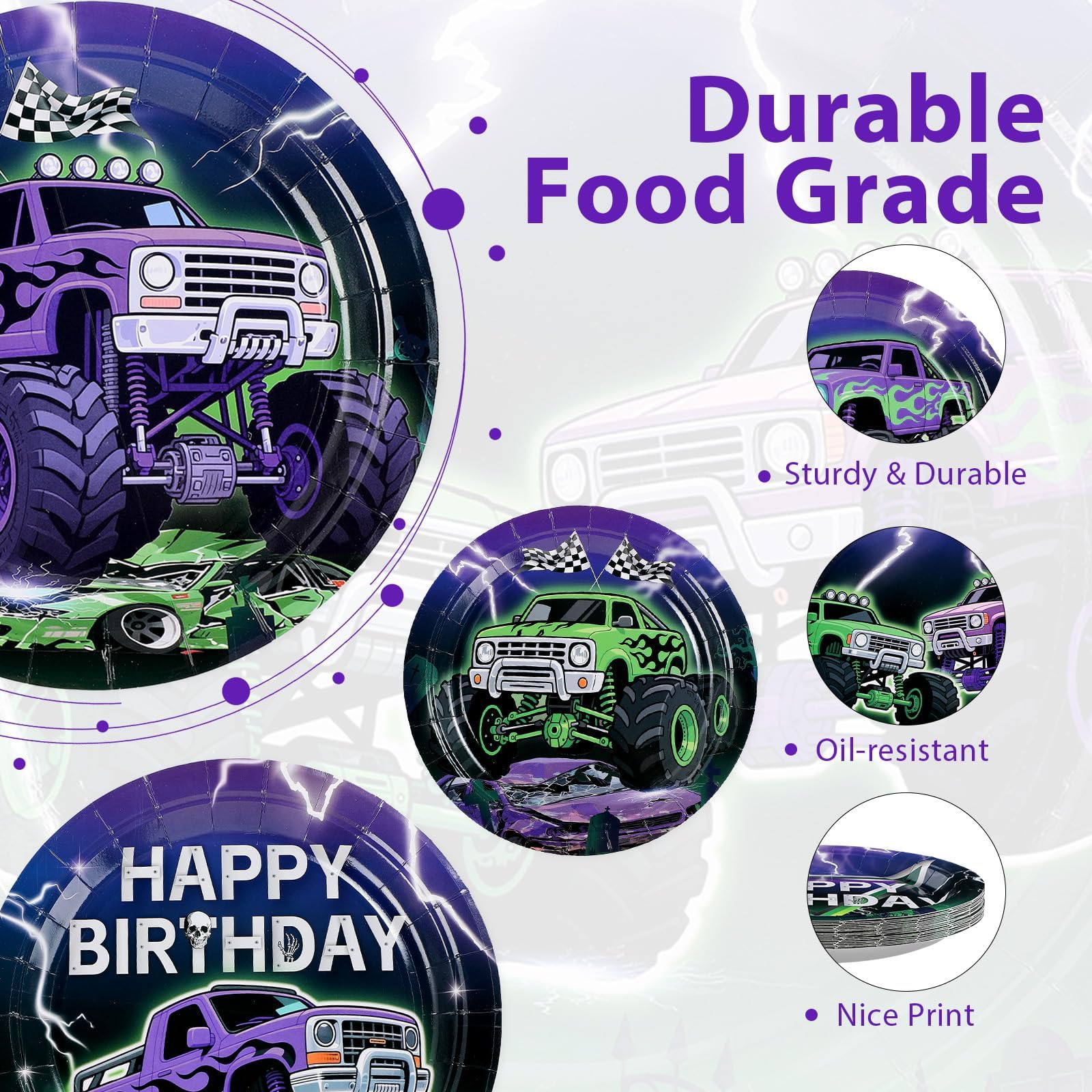 60 Pcs Cartoon Truck Birthday Party Plates - Grencian