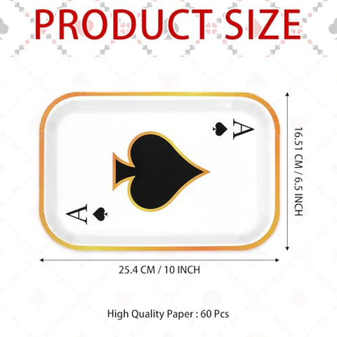 60 Pcs Casino Cards Square Paper Plates - Grencian