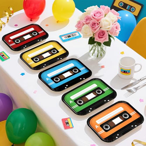 60 Pcs Cassette Tape Square Paper Plates