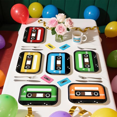 60 Pcs Cassette Tape Square Paper Plates