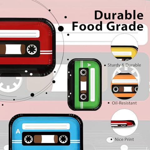 60 Pcs Cassette Tape Square Paper Plates