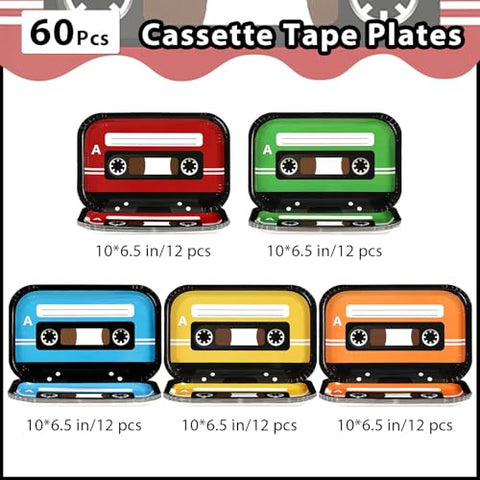 60 Pcs Cassette Tape Square Paper Plates