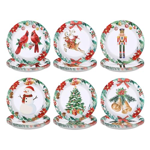 60 Pcs Christmas Cardinal Bird Party Plates - Grencian
