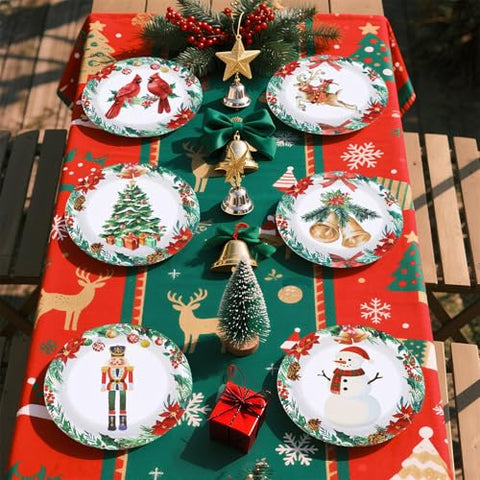 60 Pcs Christmas Cardinal Bird Party Plates - Grencian