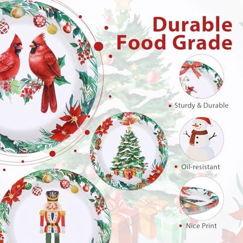 60 Pcs Christmas Cardinal Bird Party Plates - Grencian