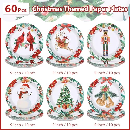 60 Pcs Christmas Cardinal Bird Party Plates - Grencian