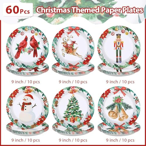 60 Pcs Christmas Cardinal Bird Party Plates - Grencian
