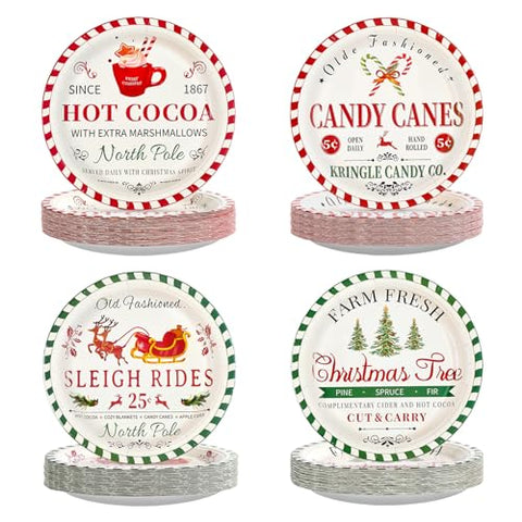 60 Pcs Christmas Farmhouse Party Plates - Grencian