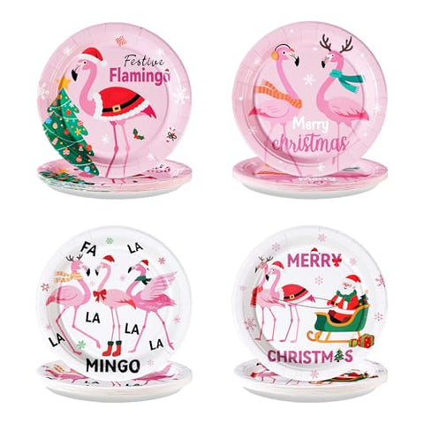 60 Pcs Christmas Flamingo Party Plates - Grencian