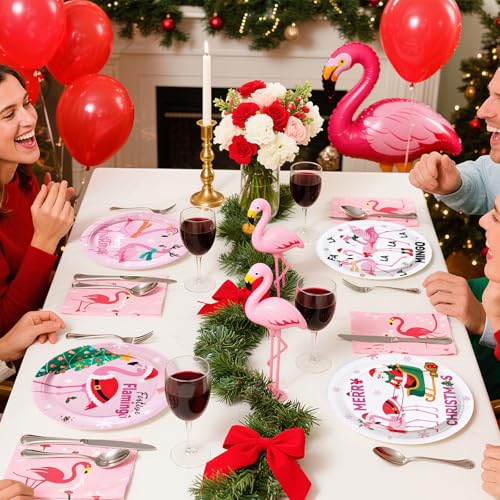 60 Pcs Christmas Flamingo Party Plates - Grencian