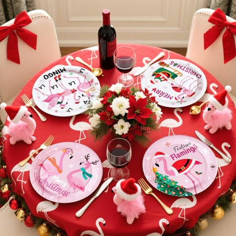60 Pcs Christmas Flamingo Party Plates - Grencian