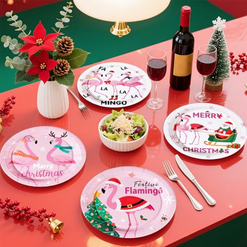 60 Pcs Christmas Flamingo Party Plates - Grencian