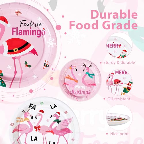 60 Pcs Christmas Flamingo Party Plates - Grencian