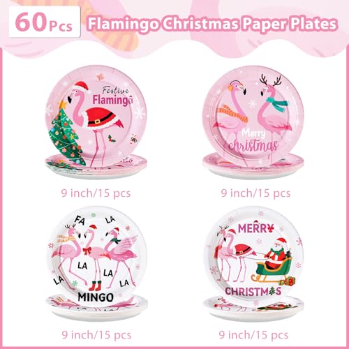 60 Pcs Christmas Flamingo Party Plates - Grencian