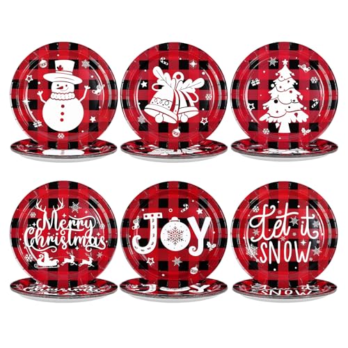 60 Pcs Christmas Gingham Party Plates - Grencian