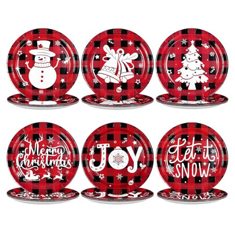 60 Pcs Christmas Gingham Party Plates - Grencian