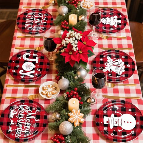 60 Pcs Christmas Gingham Party Plates - Grencian