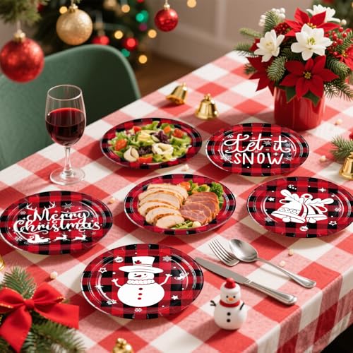 60 Pcs Christmas Gingham Party Plates - Grencian