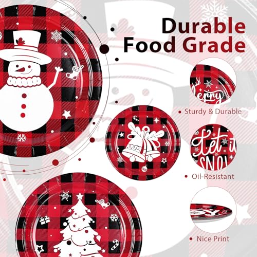60 Pcs Christmas Gingham Party Plates - Grencian